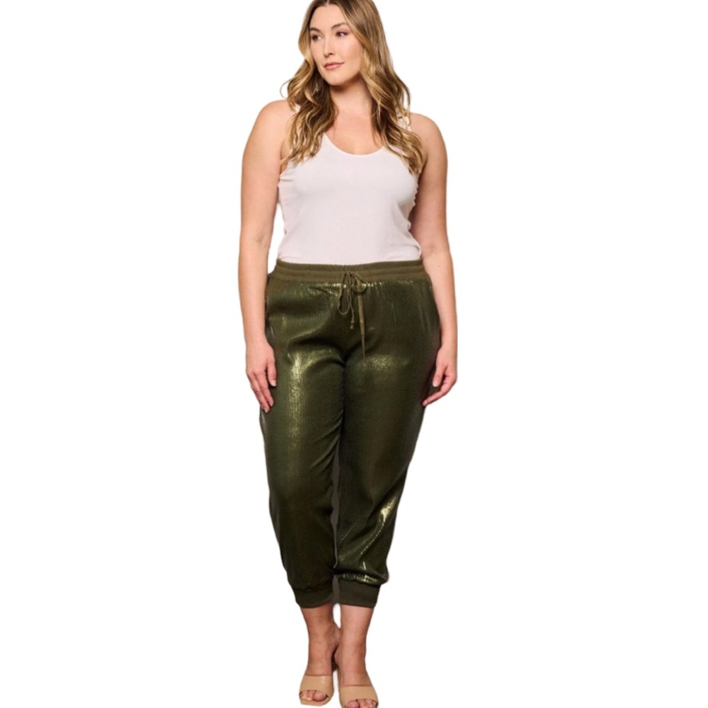 PLUS SIZE ELASTIC WAIST SEQUIN JOGGER PANTS NWOT